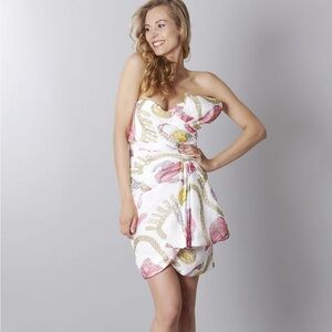 Moschino Couture! Silk Barbie Purse & Sunglass Printed Bustier Dress NWT Size 6